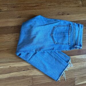 rag & bone Blue Straight Jeans with Frayed Hem and Light Wash